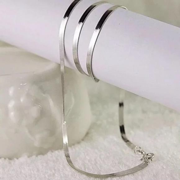 NEW “20” 925 STERLING SILVER SNAKE FLATE NECKLACE - Picture 3 of 7